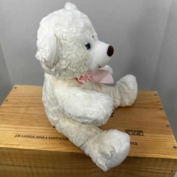 Beta Toys White Teddy Bear Plush 8 Inches Tall Stuffed Animal Pink Ribbon New - Picture 4 of 12